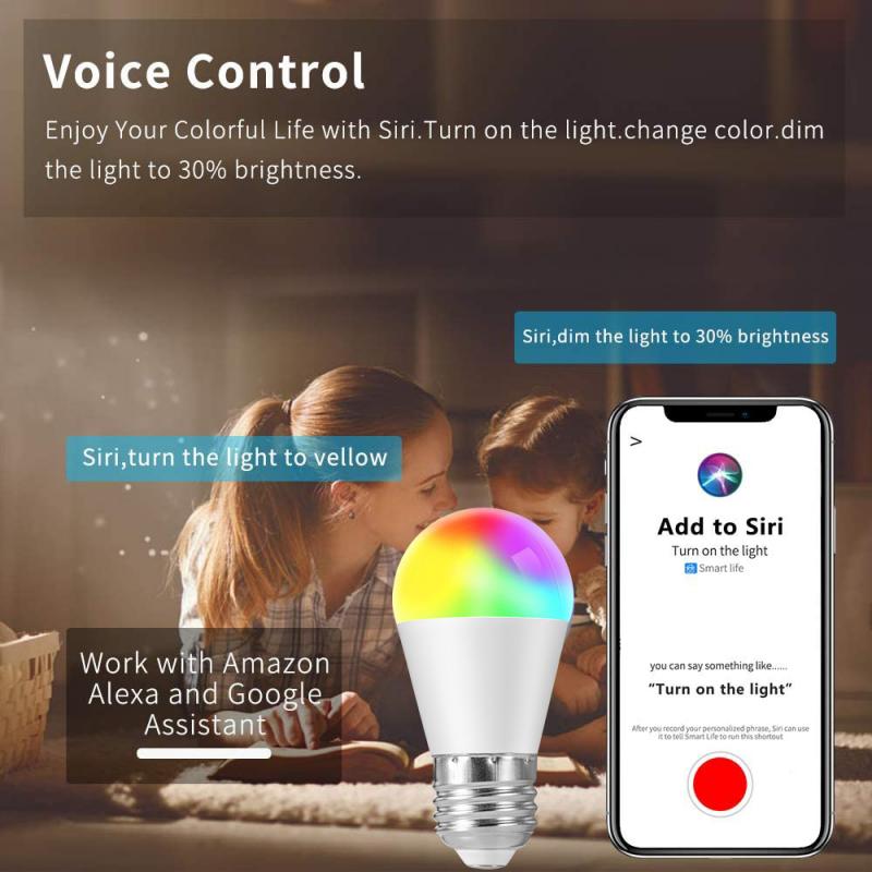 Bombilla inteligente con temporizador regulable, luz con voz por WiFi, 6W, E27, E26, B22, E14, RGB, funciona con Alexa/google home