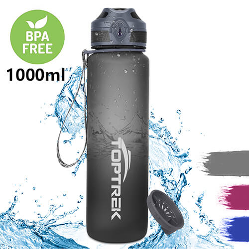 Toptrek urheilu vesipullo 650ml/1000ml bpa ilmaiset juomavälineet ulkokäyttöinen juomavesipullo proteiiniravistin vuotamaton juomapulloni: 8082 harmaa 1000ml