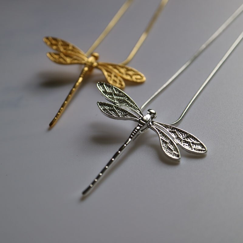 1pc wedding party gouden of zilveren dragonfly trui keten voor vrouwen Exquisite dieren hanger ketting