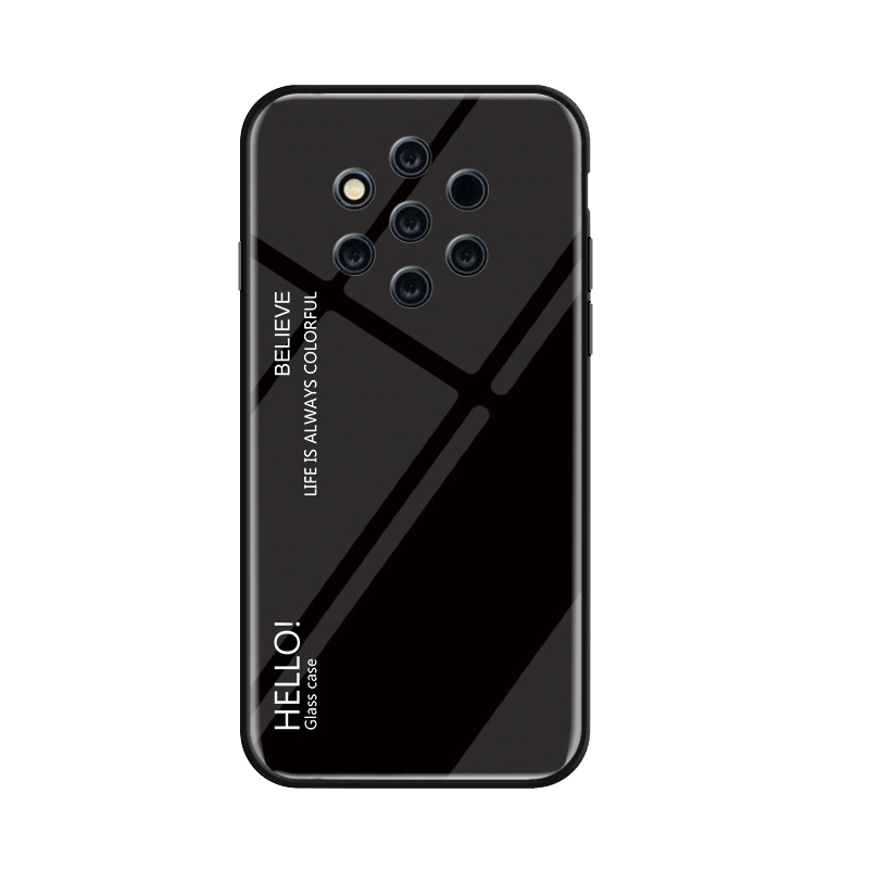 Haissky Voor Nokia 9 Pure View Case Luxe Kleurrijke Gradiënt Gehard Glas Gevallen Voor Nokia 9 PureView Rainbow Back Cover shell: Black