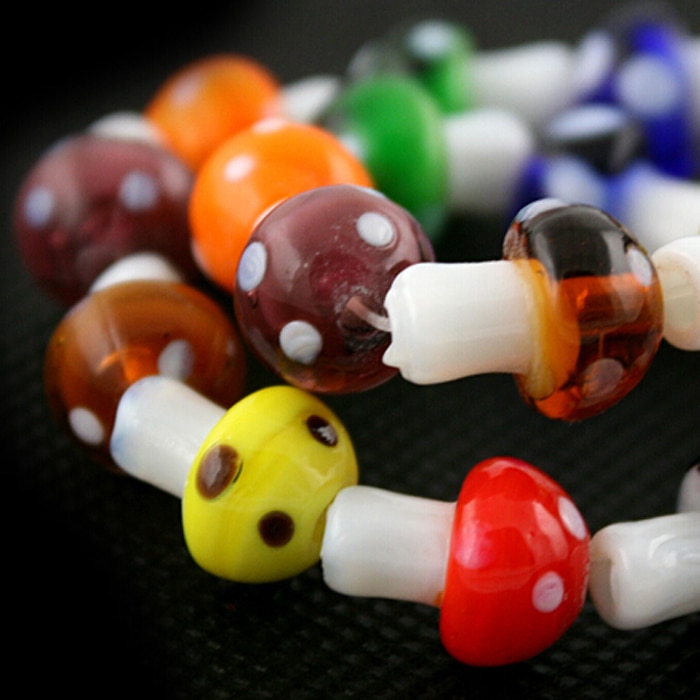 NiceBeads 10x12mm Red White Yellow Green Purple 20pcs Mixed Random Colors Lampwork Glass Mushroom Beads Fit Beading Jewelry DIY