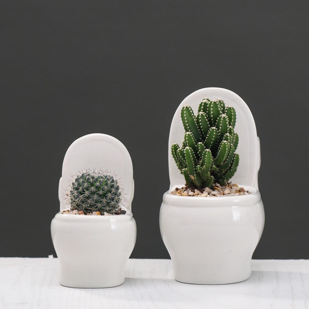 White Ceramic Toilet Flower Pot DIY Planter for Succulents Plants Gardening Small Flowerpot Home office decor
