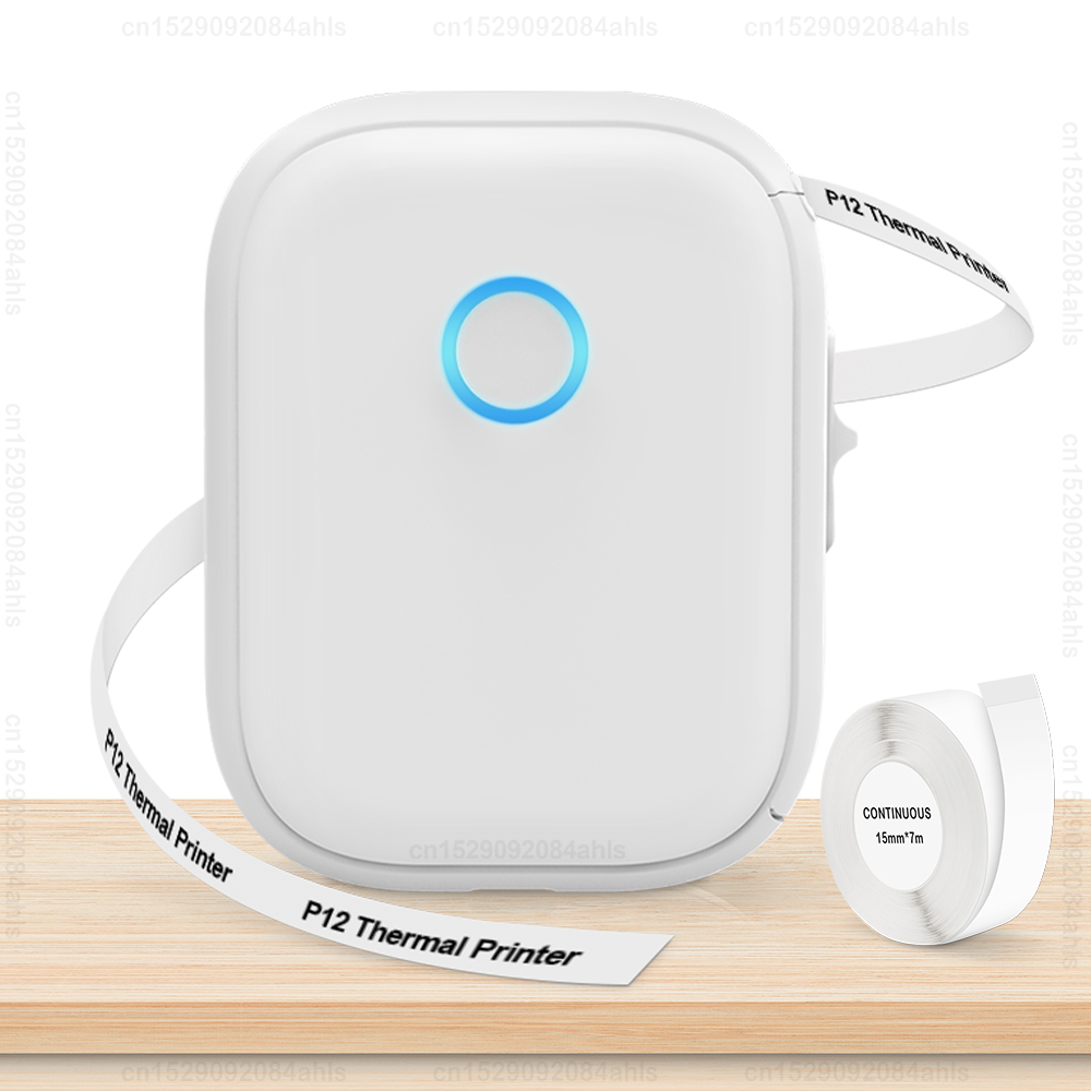 Inkless Label Printer P12 Portable Mini Printer Bluetooth Wireless Thermal Printer Auto Cut Labeling Machine or 5PK Label Rolls: WHITE