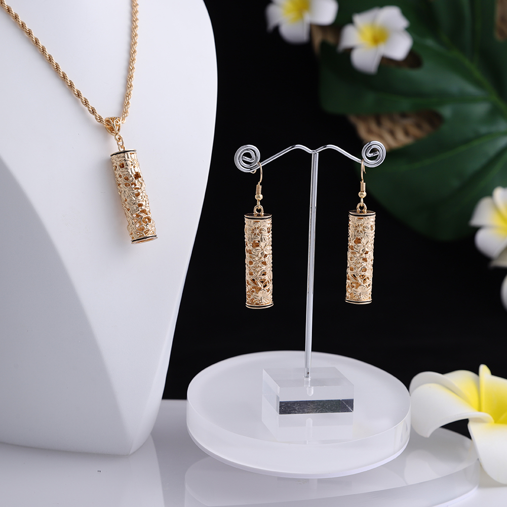 Cring Coco Earrings Necklace Set Hawaiian Polynesian Samoa Gold Hollow out Pearl Pendant Necklace Jewelry Set for Women: ZH0514GO