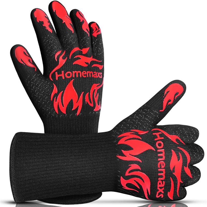 Guante térmico para horno, resistente a menos de 800 ℃, algodón, silicona, protector, guantes para cocinar a la parrilla, accesorios para hornear, 1 par: D Red