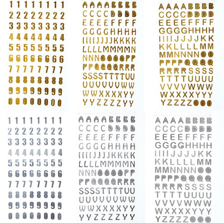 1pc søde kawaii guld sølv farve brev alfabet papir klistermærke til børn papirvarer diy figur nummer scrapbog klistermærker