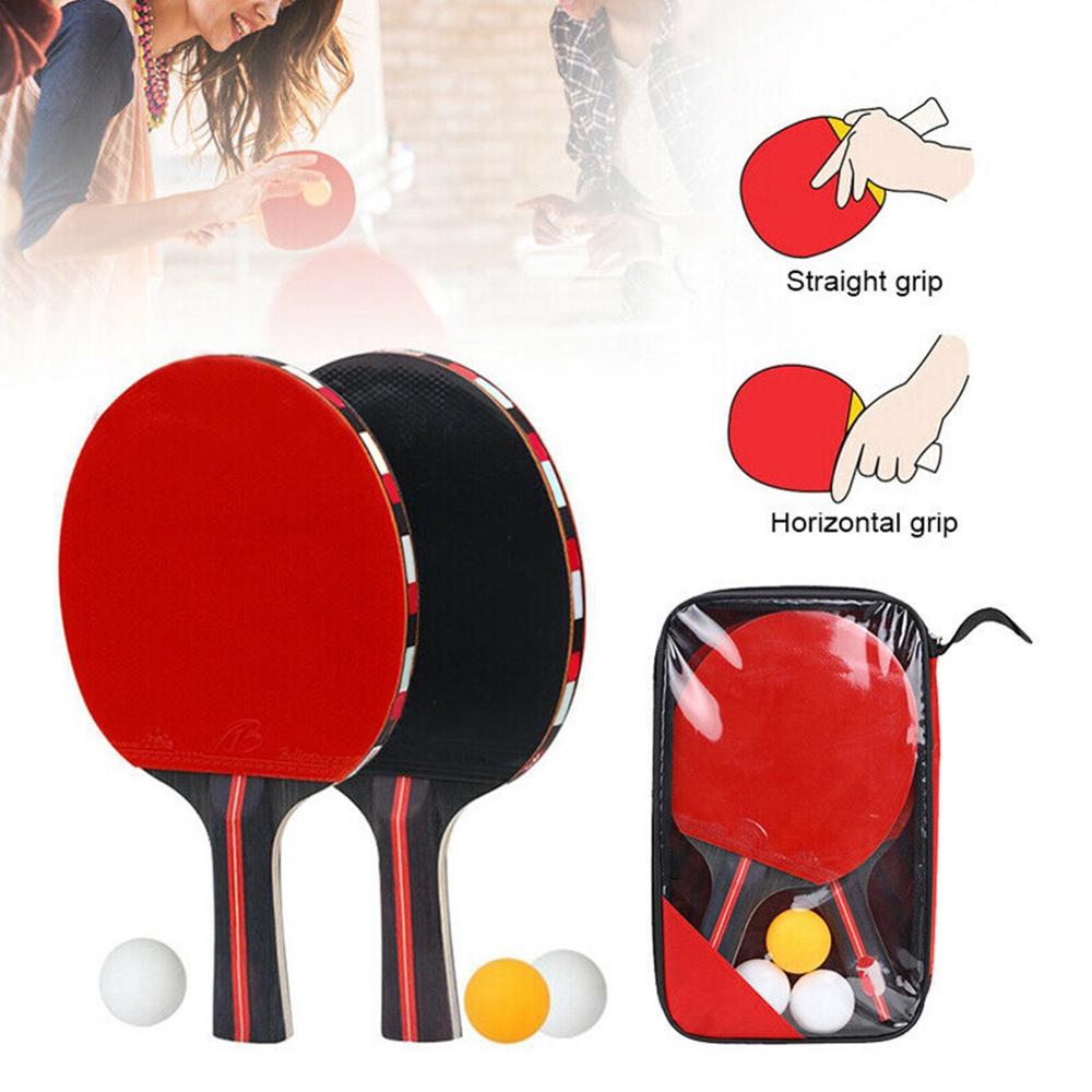 Table Tennis Racket Set Ping Pong 2-Player Set All Levels Table Tennis Paddle with 3 Balls Club Training Racket