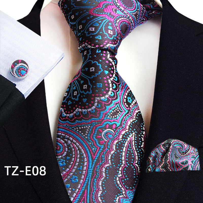 Gold Paisley Silk Ties For Men Luxury 8cm Royal Striped Necktie Pocket Square Cufflinks Set Jacquard Weave Tie Suit Accessories: Blue