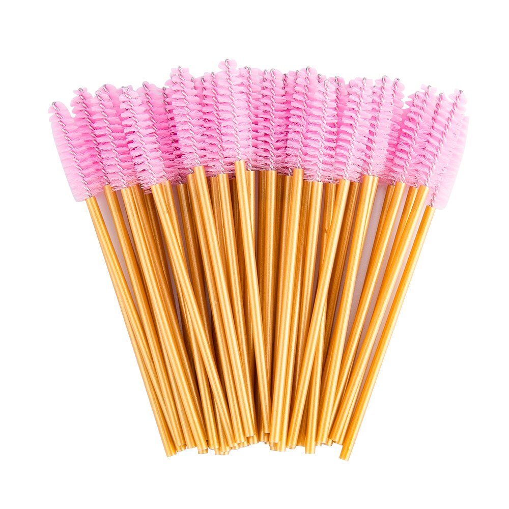 100 unids/pack nueva buena desechable pestañas maquillaje para pestañas cepillo Mini varitas de rímel de pincel para maquillaje herramienta de maquillaje: Pink Golden