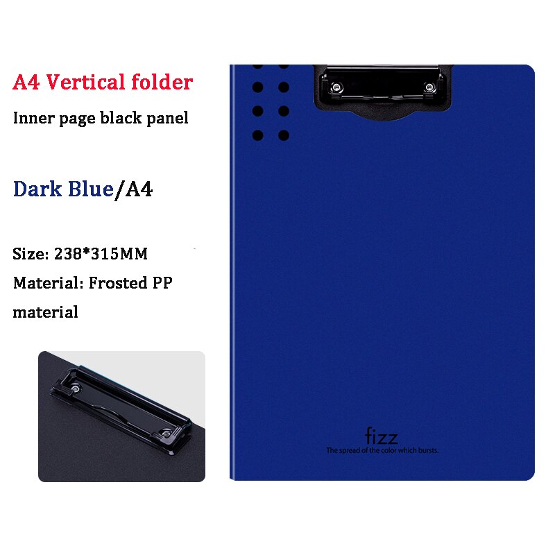 Fizz-carpeta A4 Horizontal, de 6 colores Carpeta de textura mate, almohadilla portátil, bandeja para bolígrafo, bolsillo para archivos de reuniones de oficina: Vertical Dark Blue