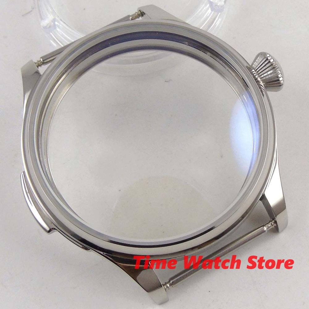 44mm watch case men Polished scratch proof glass 316L stailess steel fit ETA 6498 6497 movement C161