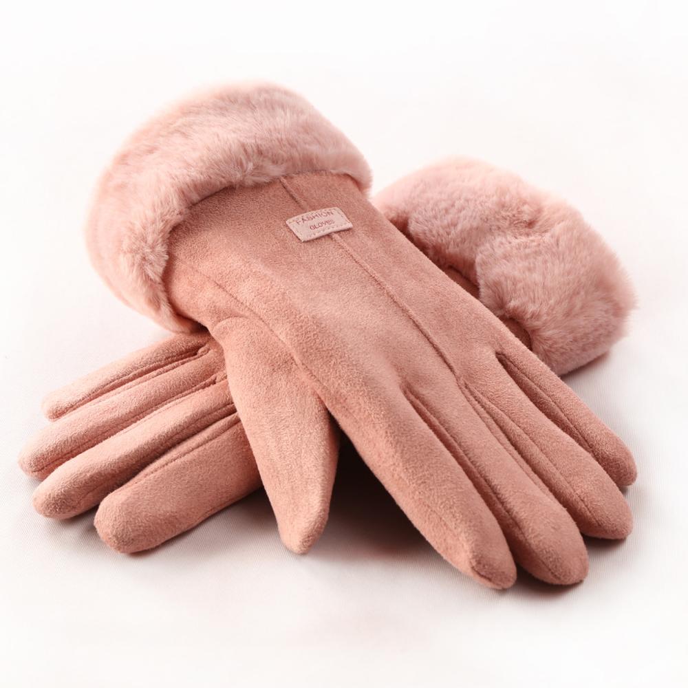 Winter Suède Handschoenen Voor Vrouwen Screen Touch Volledige Vinger Handschoenen Dikke Winter Warm Ski Anti Wind Handschoenen #20: pink