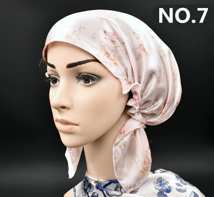 100%  silke nat hætte blød sovende hætte nat wrap hoved cover til hårpleje elastikbånd: Nr. .7