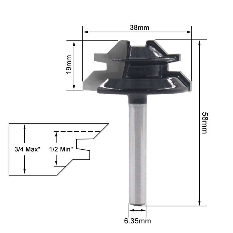 Woodworking Milling Cutter 45 Degree Tenon Joint Cutter Line Cutter 3 Tooth T-Shaped Engraving Machine 1/4 x 1-1 / 2