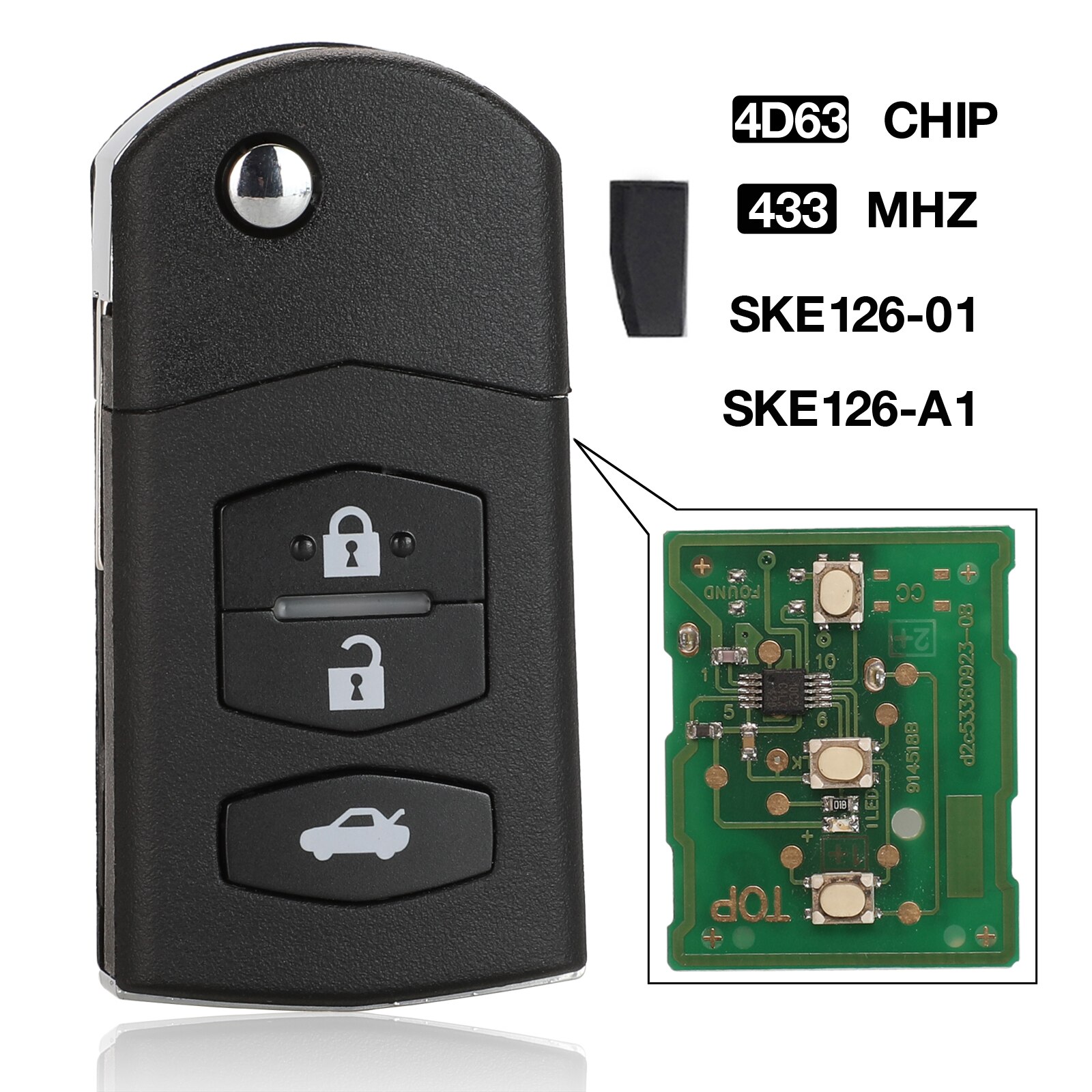 kutery Remote Key Suit for MAZDA Car 2 M2 Demio / 3 M3 Axela/ 5 M5 Premacy / 6 M6 Atenza / 8 M8 with Chip SKE126-01/A1 Model: 5 pieces / SKE126-01 4d63