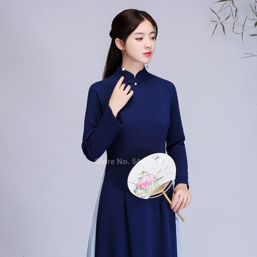 Vestido oriental vietnã ao dai apertado chefeminino qipao vestido tradicional chinês fantasia roupa de ano novo