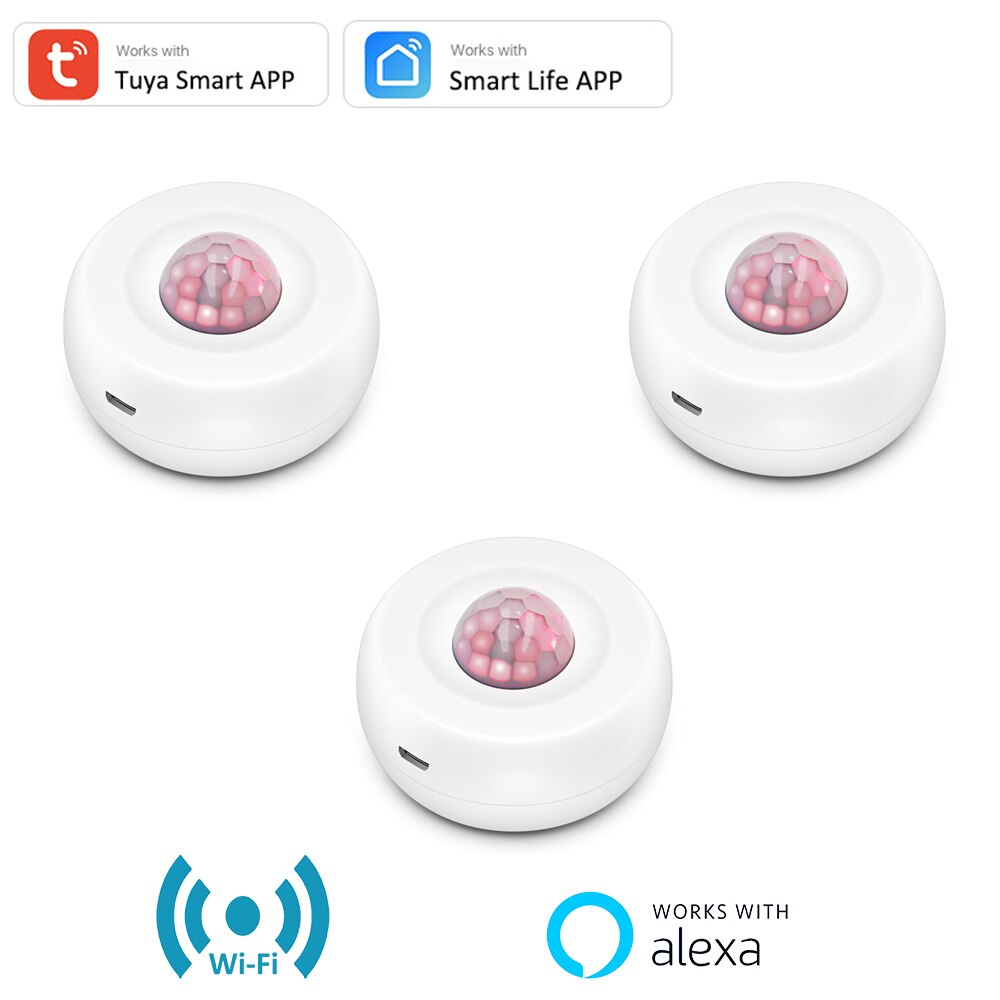 Tuya Smart APP Control WiFi USB Power Motion Sensor Detector Wireless Battery PIR Detector Movement Sensor Alexa APP Routine Set: 3 PCS