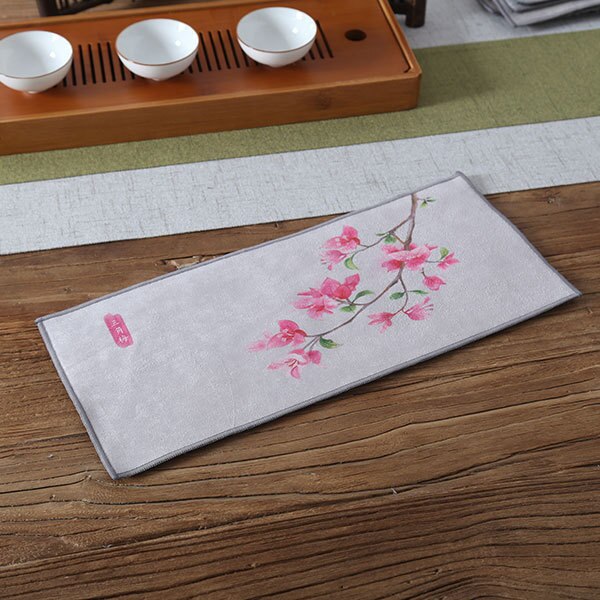 Toalla de té china de , Trapos de mesa de té de felpa gruesa absorbente, esteras de té de Kung Fu chino, toallas de olla de: triangle plum