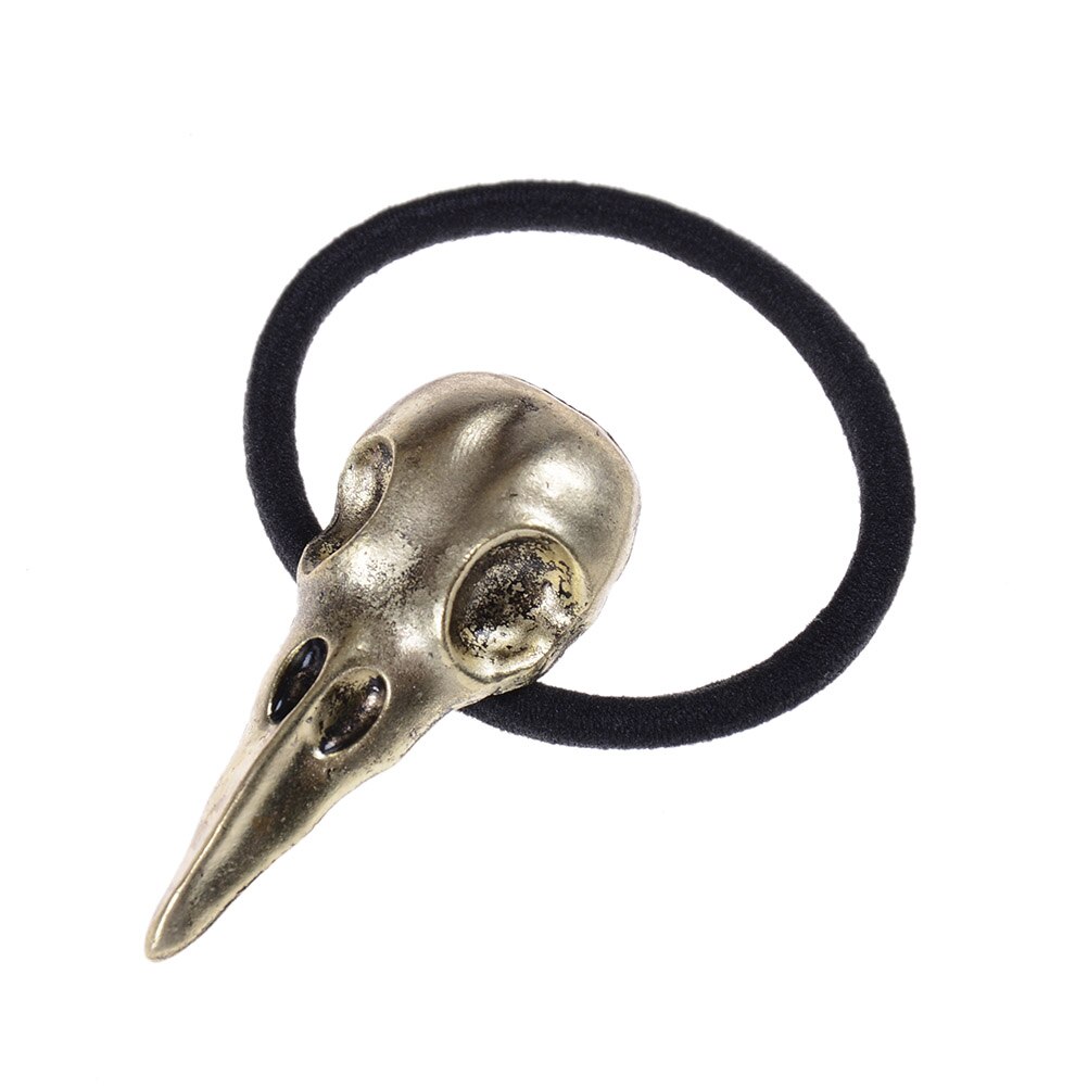 Halloween retro punk gotisk metal kranium hår slips fugle krage kranie elastiske hårbånd tilbehør hår reb: Bronze