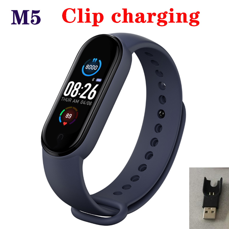M5/m6 smarte sport band fitness spor skritteller hjertefrekvens blodtrykksmåler bluetooth smart klokke for iphone xiaomi android: A02-m5 blå