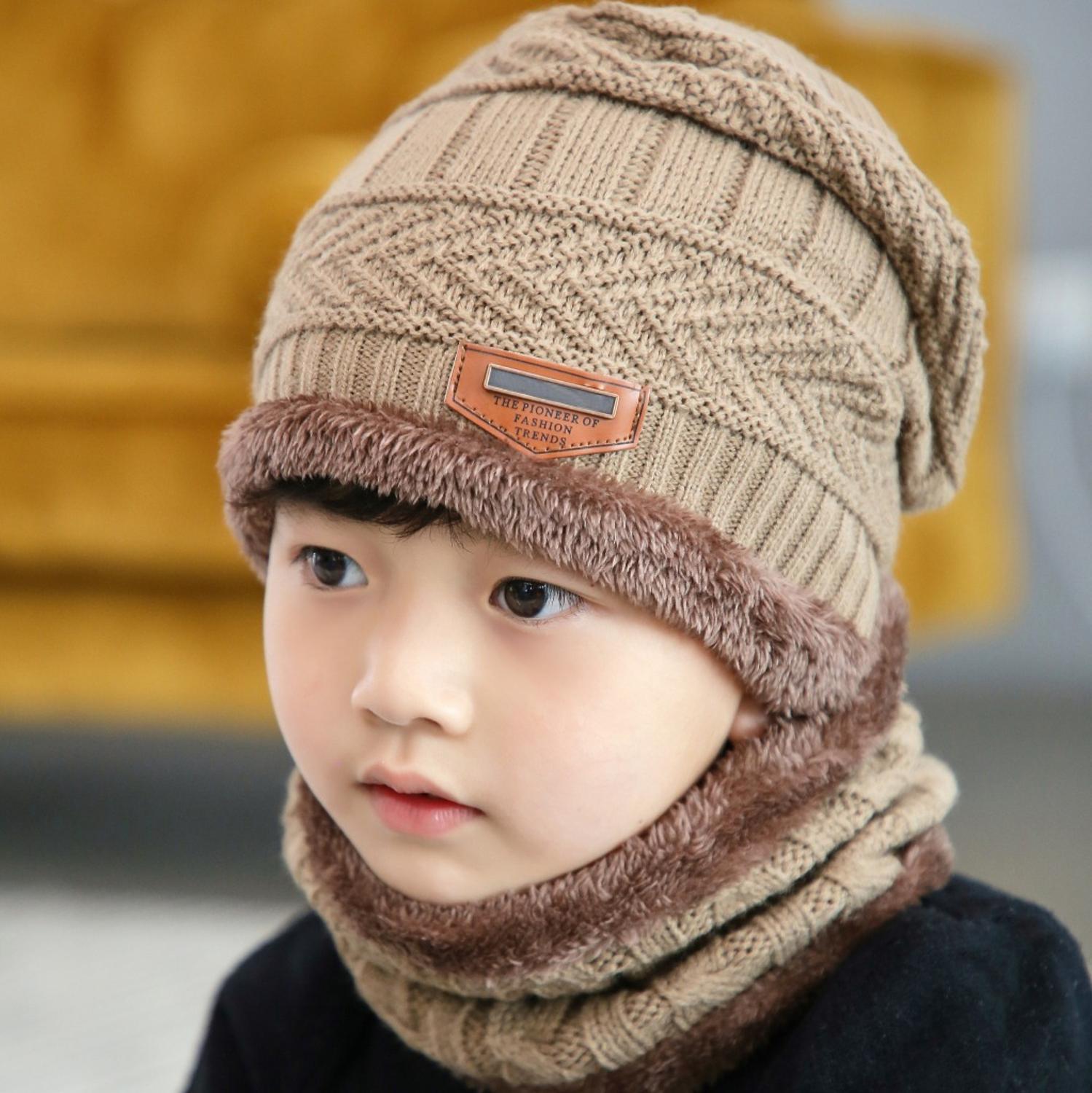 Børn hatte vinter hat og tørklæde sæt vinter hatte tørklæde sæt til dreng strikket hat pige hals varmere børn vinter tørklæde: No 1