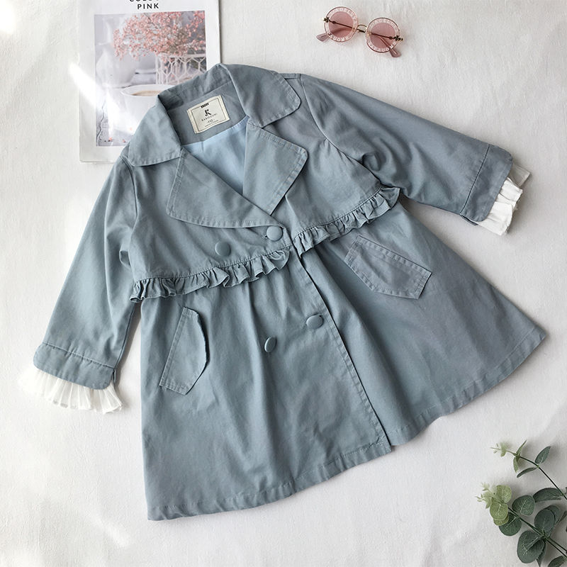 Mode Tiener Meisjes Windjack Meisje Roze Jas Dubbele Borst Jassen Voor Jassen Kinderen Blauwe Jas Kids Outfits Trenchcoat: Sky Blue / 140cm