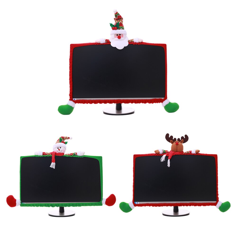 Christmas Computer Cover Monitor Screen Cover Decor Decorations Cartoon Computer Sets Non-Woven Anti-Dust Dress Up Santa Screen