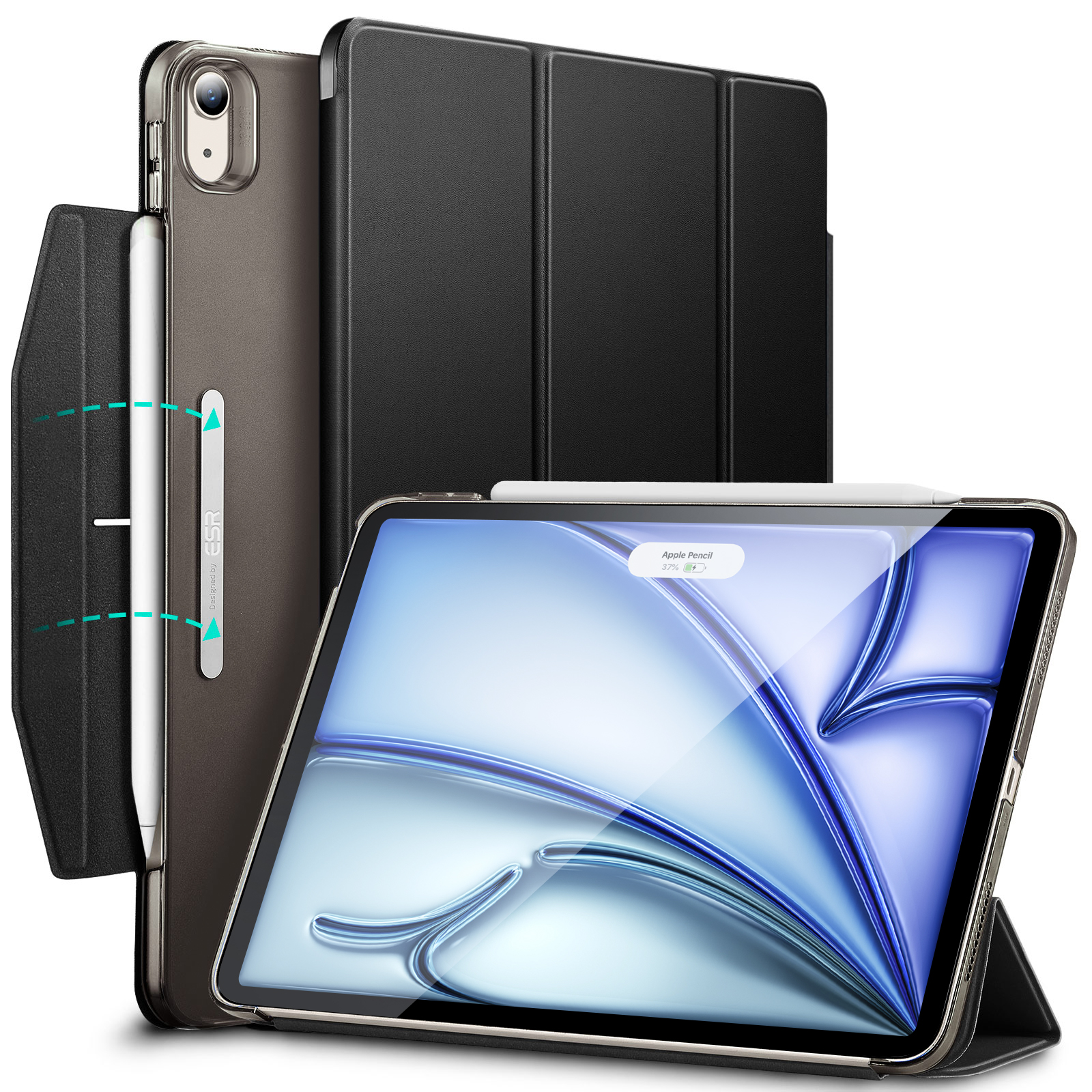 ESR for iPad Air 11/13 M2 Case Ascend Trifold Case Built-in Pencil Holder for iPad Pro 11/13 inch Back Cover 360 Protection: 4 / black
