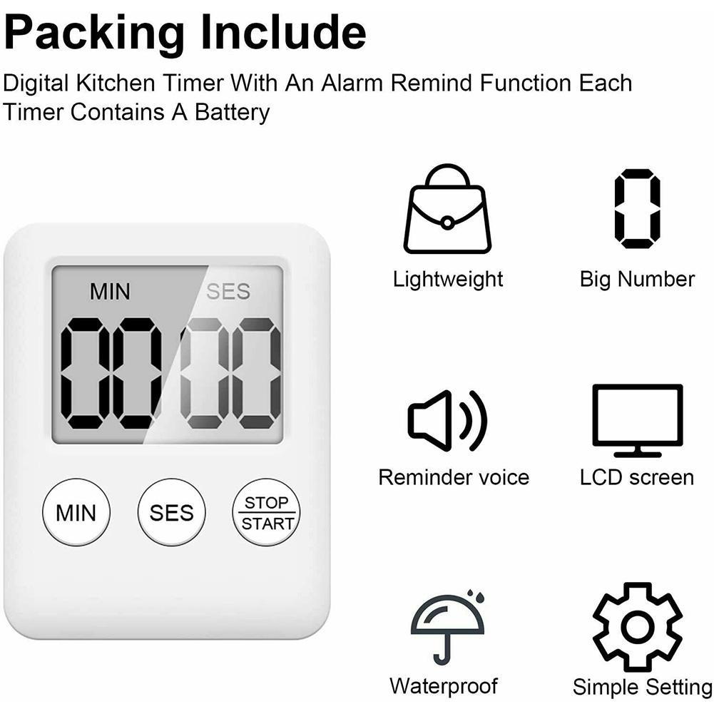 Alarm Timer Kitchen Mini LCD Digital Display Square Countdown Alarm Magnet Clock Cooking Count Up Sleep Stopwatch Clock Timer