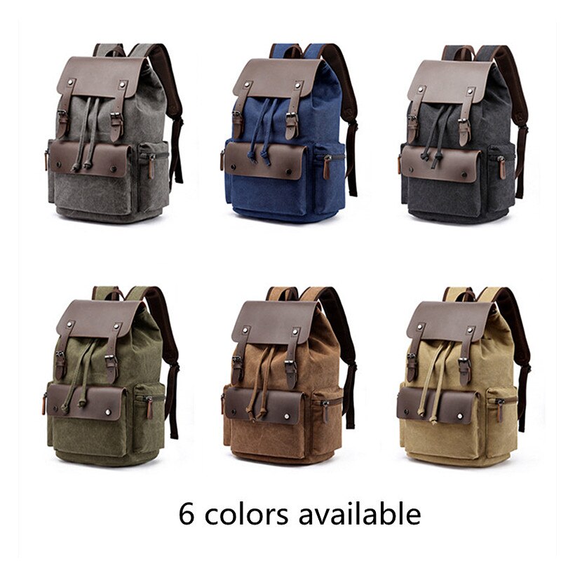 Canvas-rucksack für herren, großes fassungsvermögen, geeignet für laptops bis 17 zoll, kordelzug, lederhülle, reiserucksack, schulrucksack