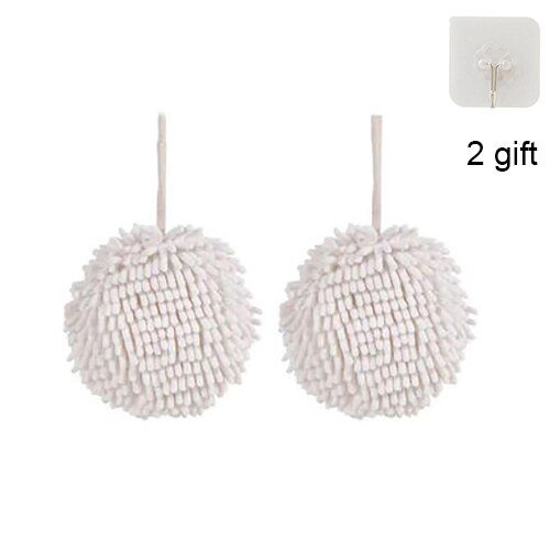 Chenille Hand Towels Kitchen Bathroom Hand Towel Ball with Hanging Loops Quick Dry Soft Absorbent Microfiber Towels: 2pcs White