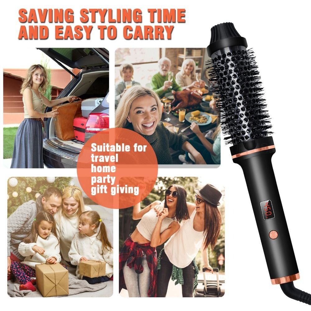 3 IN 1 Thermal Brush LCD Display 5 Temperature Settings Volumizing Brush Ceramic Heated Round Brush Straight and Curly Hair
