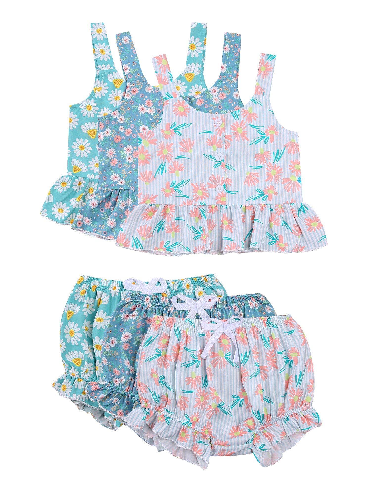 Baby Camisole + Shorts, Ruffle Decoration with Small Daisy Print Elastic Waist Summer Clothing 6M-4T