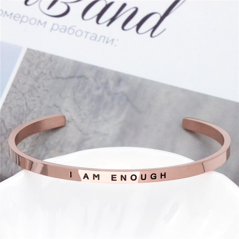 Inspirational Sieraden Ik Ben Genoeg Armbanden Vriendschap Rvs Bangle Angst Stress Armbanden Pulseiras Feminina