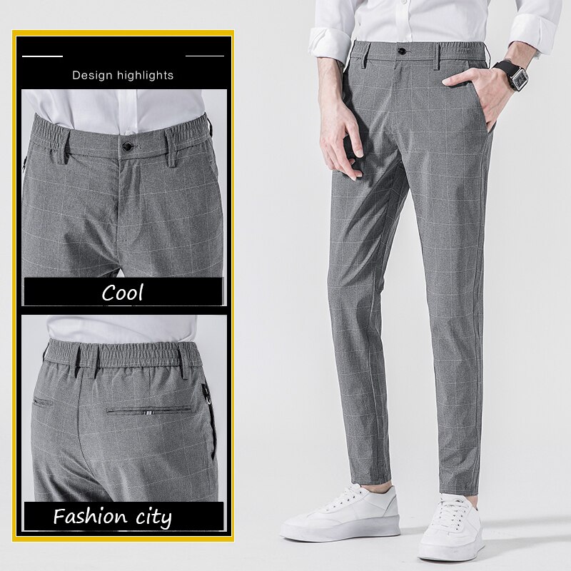Classique costume pantalon hommes mince rayé Plaid pantalons droits décontracté vêtements pour hommes bureau affaires rétro ville costume pantalon