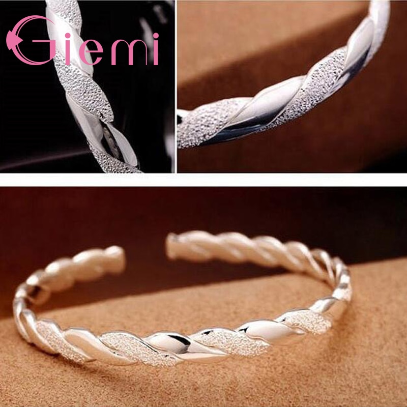 925 Sterling Silber zwirnen Peeling & Glatte Offene Armreif Manschette Armbinde Weibliche Silber Schmuck Armreif Frauen Mädchen Beste