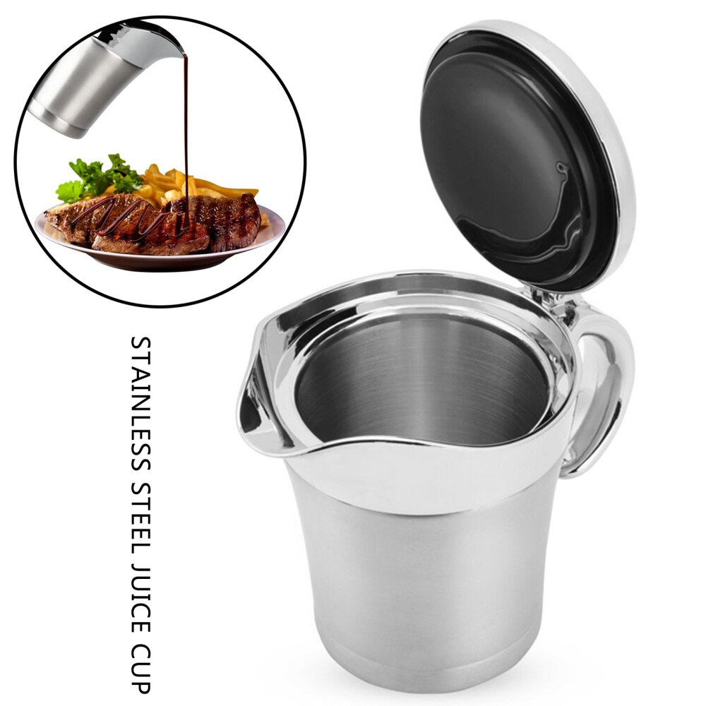 Stainless Steel Gravy Container Boats Pot Double-Layer Insulation Fruit Juice Dispenser Steak Juice Sauce Thermal Thermo Jug