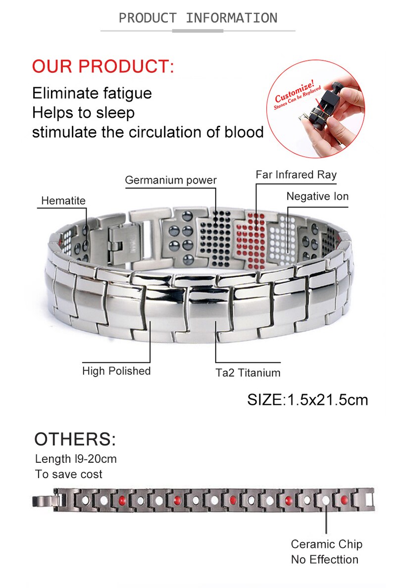 Helbredende magnetisk armbånd mænd/kvinde rustfrit stål 3 sundhedsplejeelementer forbedrer immuniteten, lindrer træthed, slankende produkt: C