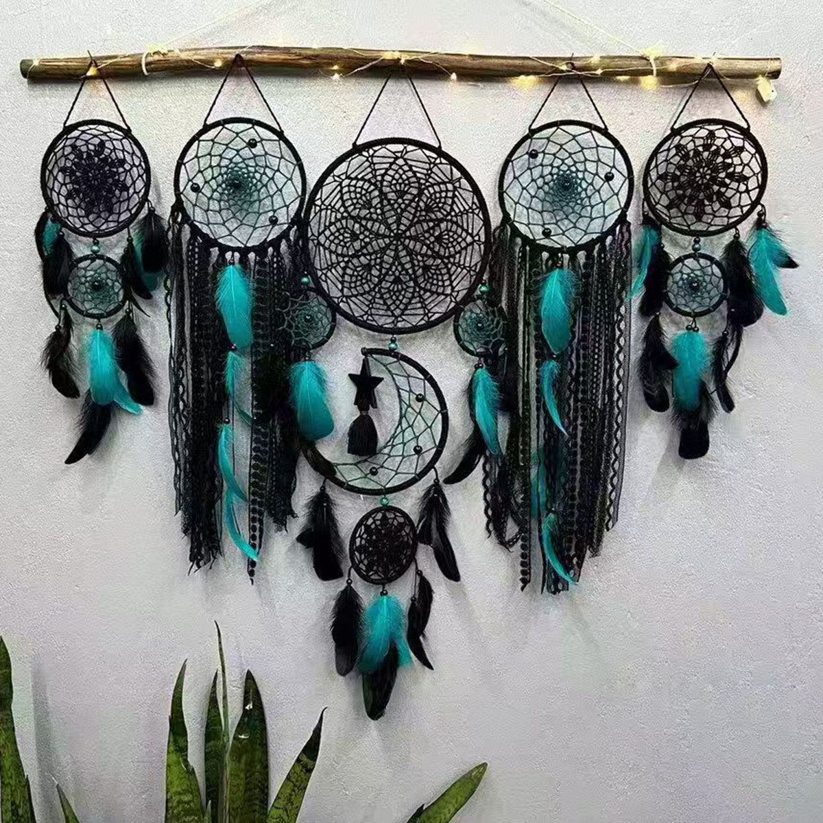 5 unids/set atrapasueños Boho decoración del hogar macramé atrapasueños tapices de pared Luna Ramadán atrapasueños niños adorno para guardería: Verde militar
