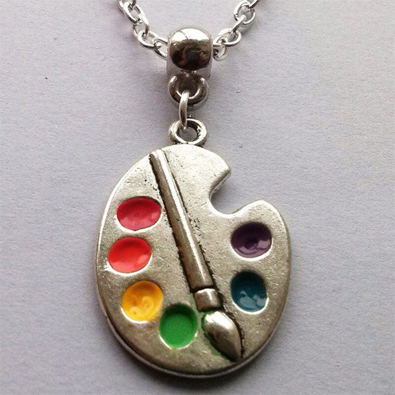 Kunstenaar Palet Ketting Zilver Kleur, Kunstenaar Emaille, Multicolour, Kunstenaar , Schilder Lange, handgemaakte Cadeau Vrouwen