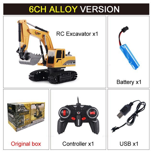 Engineering 2.4Ghz 6 Channel Car 1:24 RC Excavator Toy Alloy And Plastic Excavator 6CH And 5CH RTR For Kids Christmas: 6CH alloy with box