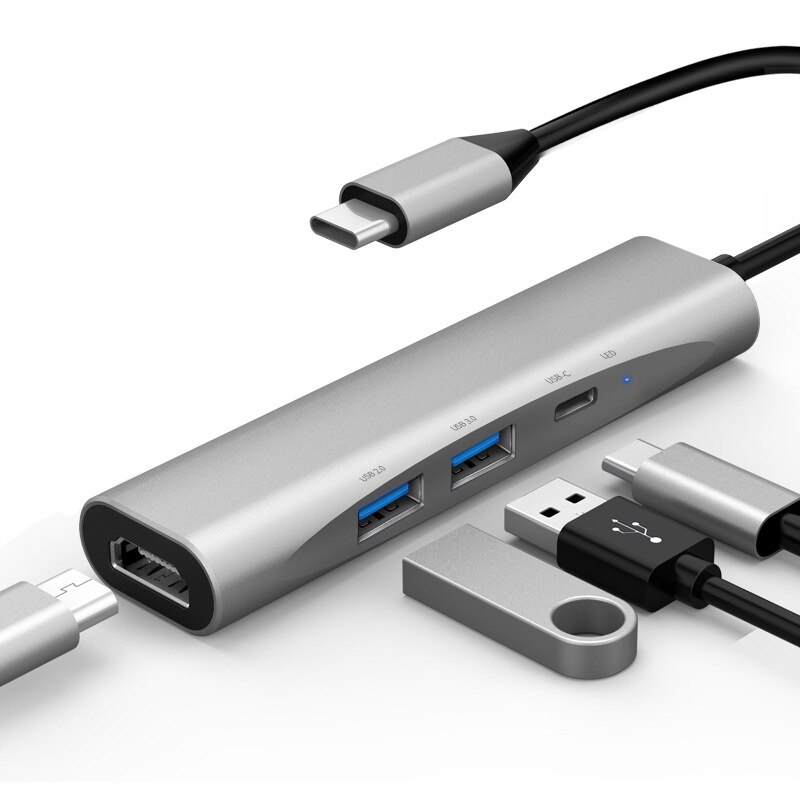 USB C centro 4 in 1 in Alluminio Tipo-C a USB HDMI 4K attracco stazione PD di Ricarica Veloce centro adattatore per PC pro