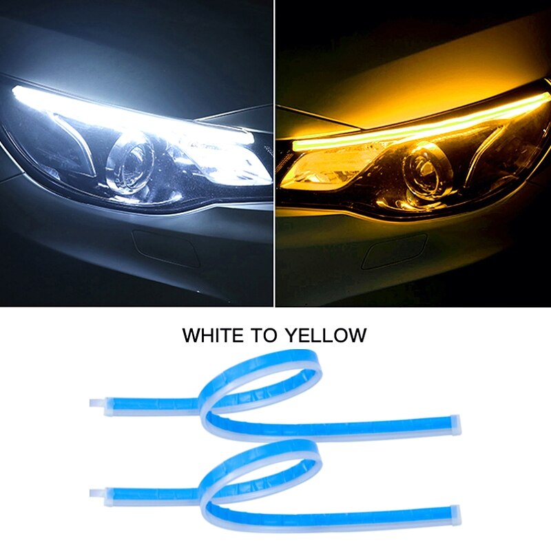 Voiture LED DRL Bande 30CM 45CM 60CM Clignotant Tube Souple Souple Guide Lampe Voitures Feux 12V feux de Brouillard: White To Yellow / 45CM