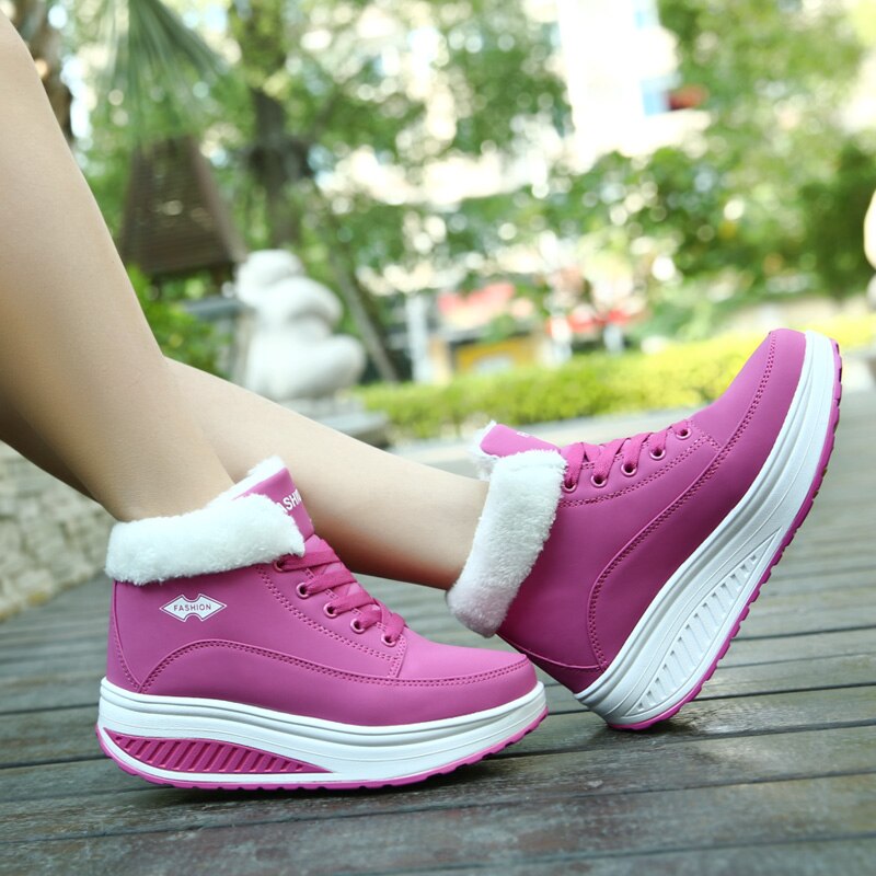 Womens Fashion Winter Warm Ankle Boots Faux Fur Lace-up Walking Jogging Fitness Shake Shoes