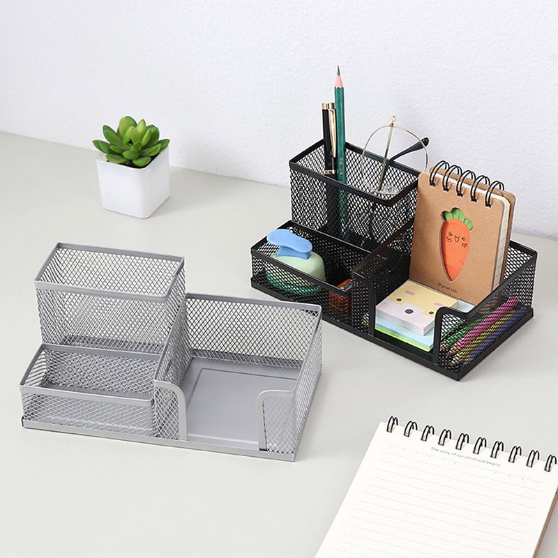 Metal Desktop Pen Holder Office Storage Box Pencil Desk Mesh Organizer H99F