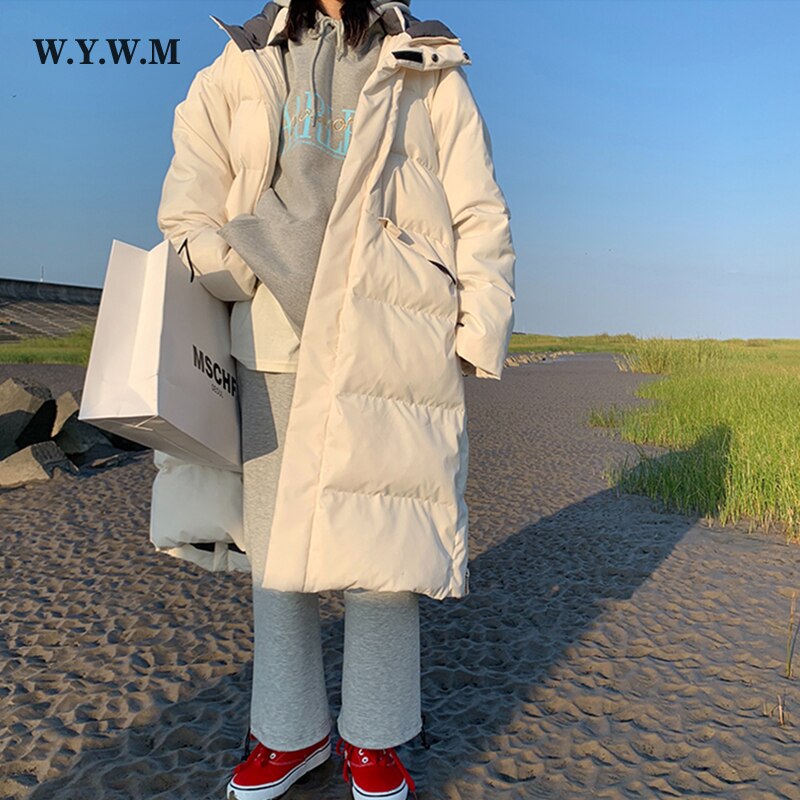WYWM – veste longue chaude pour femme, Streetwear ample et épais, coupe-vent, parka en coton, longueur aux genoux, collection hiver