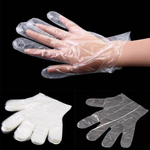 100pcs Plastic Clear Disposable Gloves Food Hygiene Cleaning Catering Beauty Plastic Gloves Polythene Boxed Food Prep Food Safe