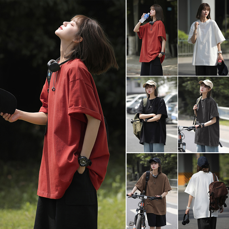 Camiseta informal de algodón puro de gran tamaño para mujer, ropa de calle japonesa de talla grande 5XL, camiseta de manga corta de Color sólido a la