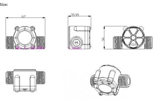1PC Water Flow Sensor Flowmeter Hall Flow Sensor Water Control 1-30L/min 2.0MPa