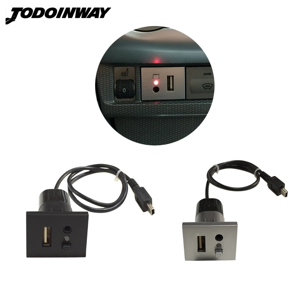 Para ford focus 2 mk2 , adaptador de entrada USB negro y plateado, botón de interfaz de cable mini, accesorios para coche, 12V, USB 2,0